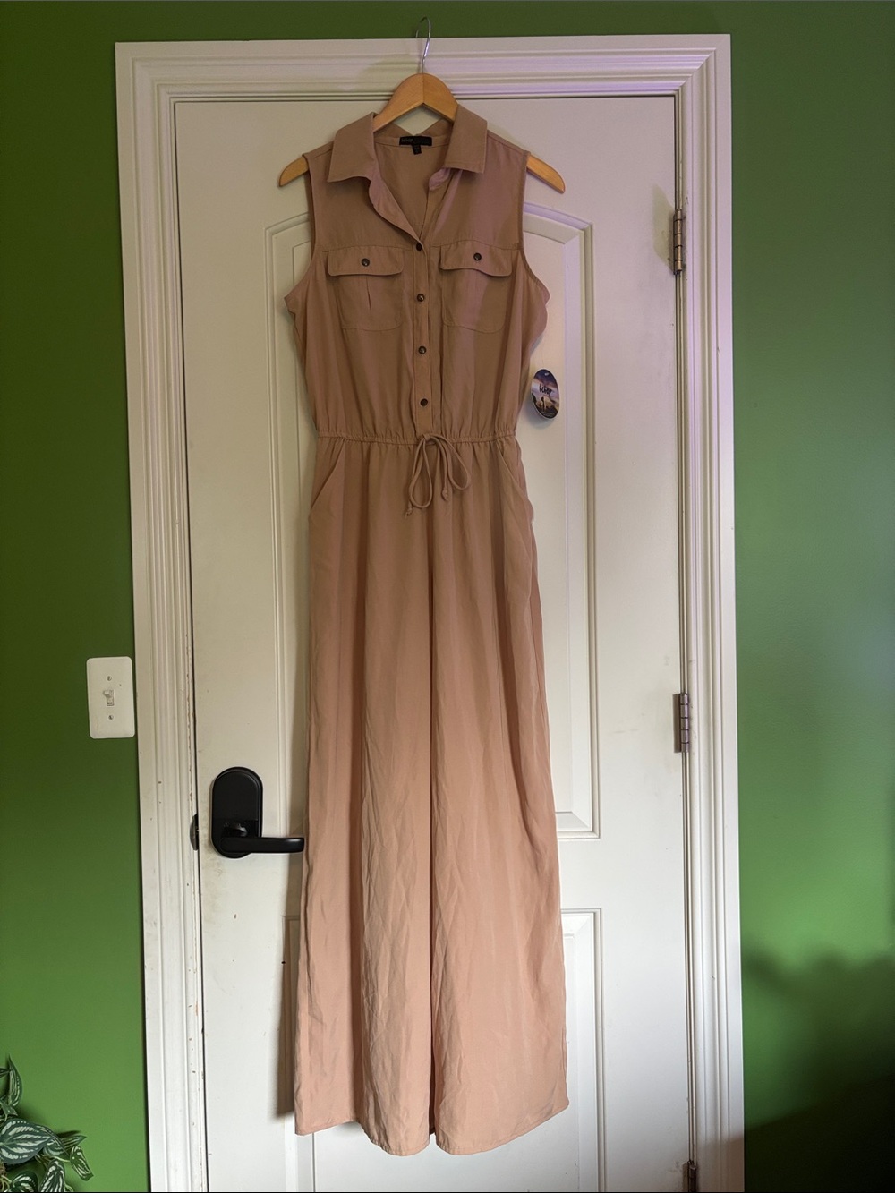 BeBop Sleeveless Utility Jumpsuit in Light Tan